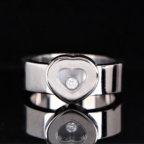 20156 Chopard 18K White Gold Floating Happy Diamond Heart Shape Band Ring 6 - Picture 1 of 5